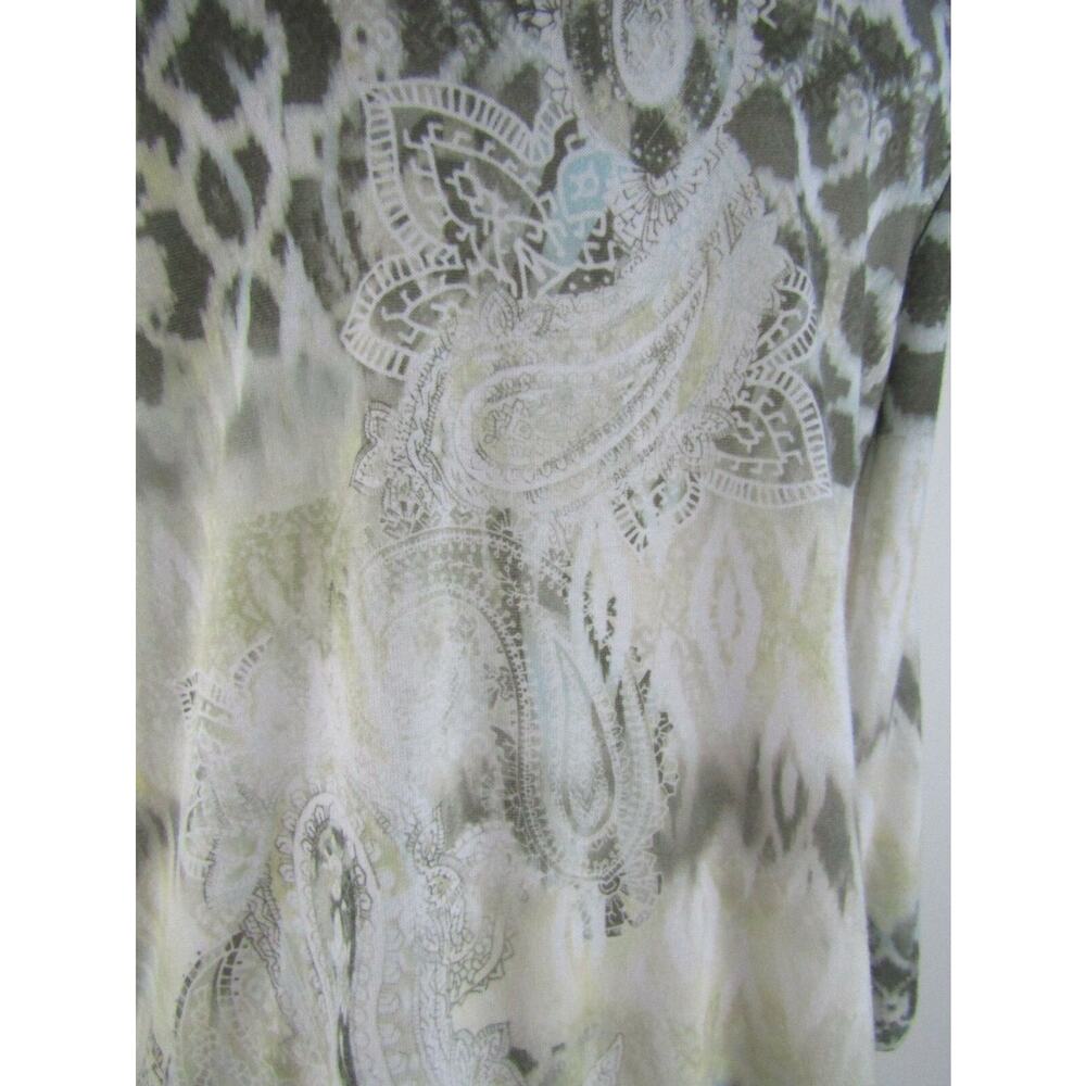 Chicos Zenergy White Brown Green Paisley Floral Full Zip Knit Jacket Size 1 - Picture 11 of 12